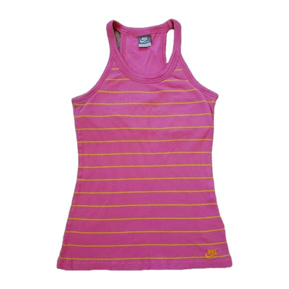 Vintage Y2k Nike Gray Tag Women's Juniors Striped Tank Top Size Pink/Yellow - Picture 1 of 8